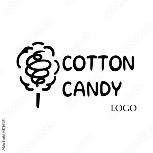 cotton candy spiral shape vector text logo sticker. swirled cotton candy icon label with lettering COTTON CANDY. badge, emblem, signboard. candy on a stick silhouette. typographic logo symbol design