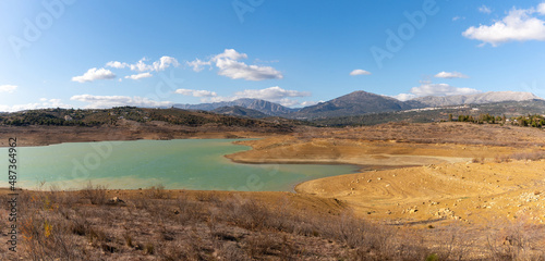 view of Lake Vinuela in the backcountry mountains of Malaga Province in southern Spain