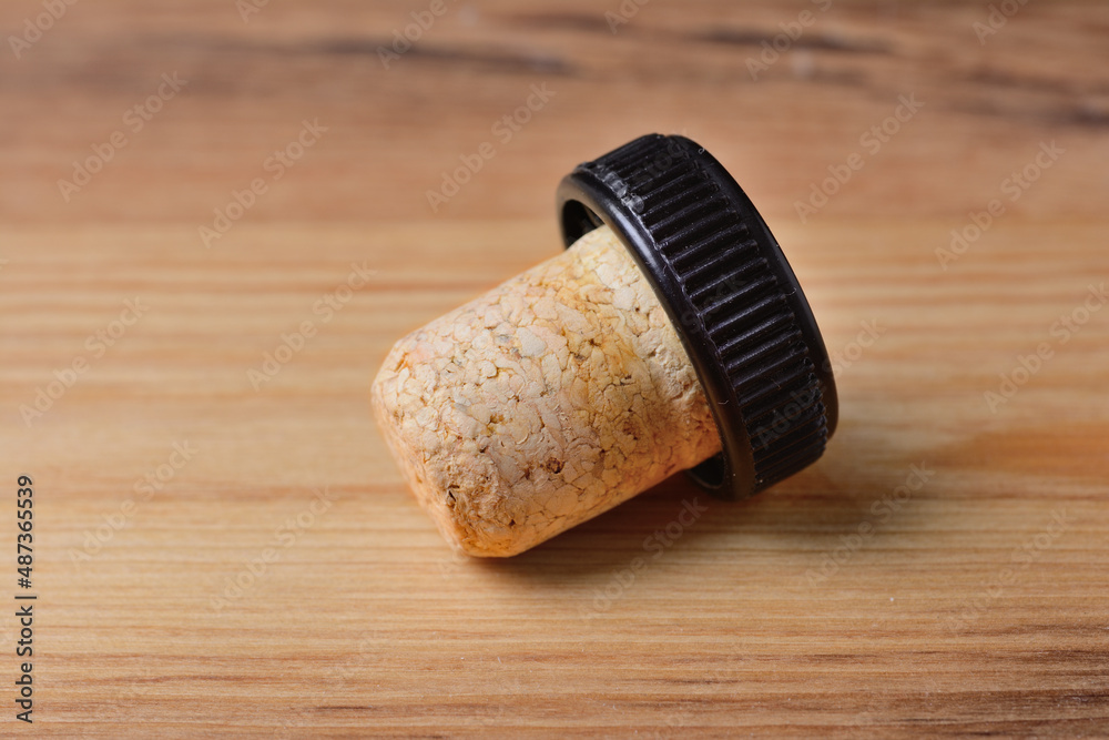 bottle stopper close-up on the background of a wooden surface