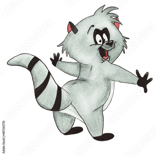 funny cartoon raccoon on white