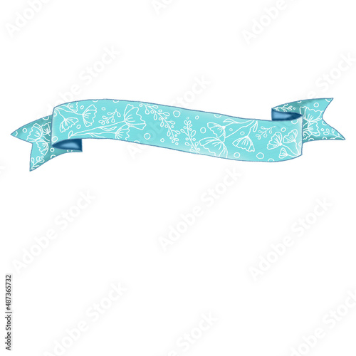 pencil hand drawn decorative colored blue ribbon
