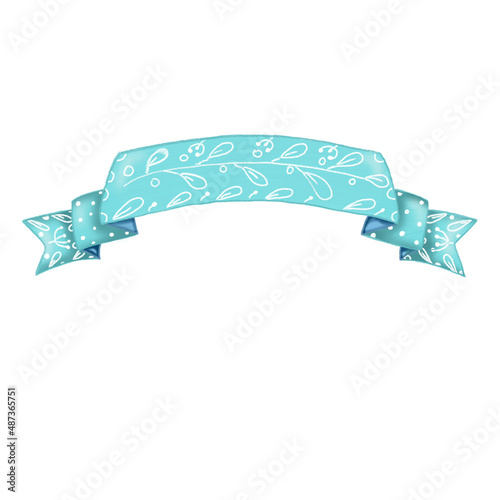 pencil hand drawn decorative colored blue ribbon