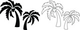 Two palm tree silhouette and outline vector