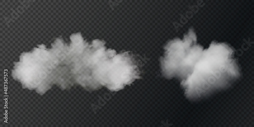Vector isolated smoke PNG. White smoke texture on a transparent black background. Special effect of steam, smoke, fog, clouds.	
