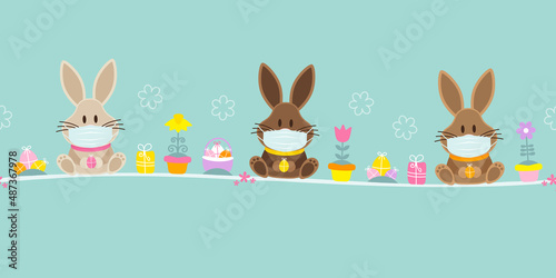 3 Osterhasen Maske Icons Banner Türkis