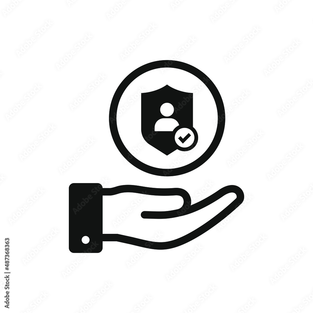 User, account, customer protection icon. Man with a shield on hand isolated. Vector illustration