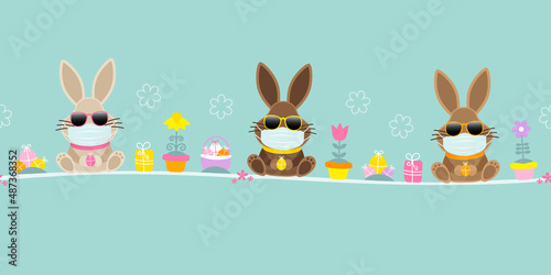 3 Osterhasen Maske Sonnenbrille Icons Banner Türkis