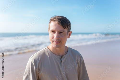 Close up portrait of attractive young caucasian man in casual clothing