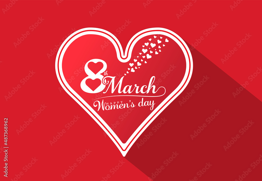 8th march international women's day typography vector illustration with retro heart. Red heart concept label with women's day typography to use in love greetings, 8th march sale sign banner. 