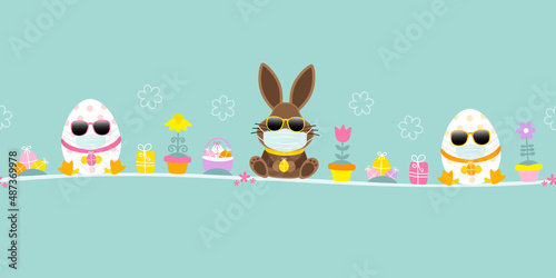 Osterhase & 2 Ostereier Maske Sonnenbrille Icons Türkis