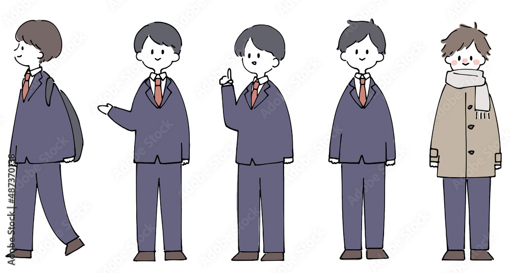 人物イラストセット_男子高生 人物イラストセット_男子高生