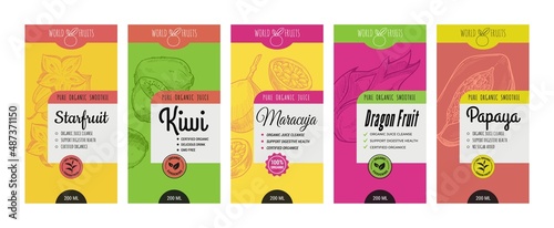 Fruit juice label set, pure organic juice sticker