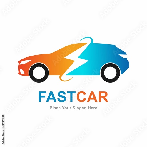 Fast car electric vector logo design. Suitable for business, web, transportation, technology and design