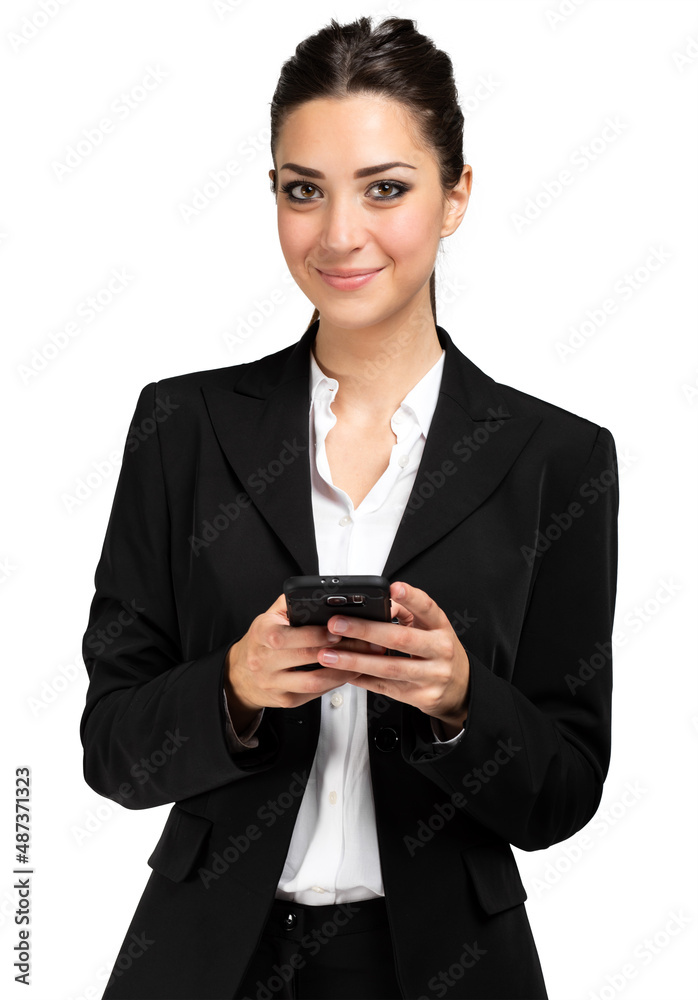 Young woman using her smartphone isolated on white Young woman using her smartphone isolated on white