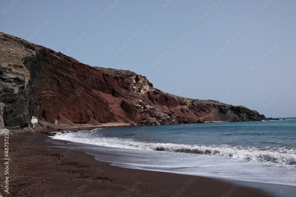 Panoramic view of the famous red beach on a windy day in Santorini Panoramic view of the famous red beach on a windy day in Santorini