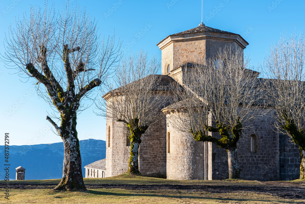 Naklejka premium Sanctuary of San Miguel de Aralar. Beriain in the background
