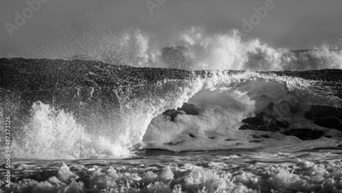 Powerful Waves at a Scottish Beach in Black and White