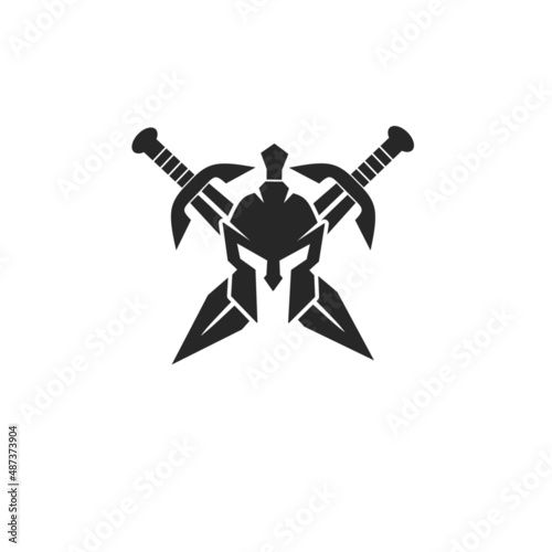 Template logo helmet Spartan and two sword
