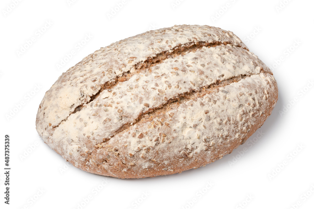 Single whole Pavé bread, multi grain bread and pumpkin seed isolated on white background Single whole Pavé bread, multi grain bread and pumpkin seed isolated on white background