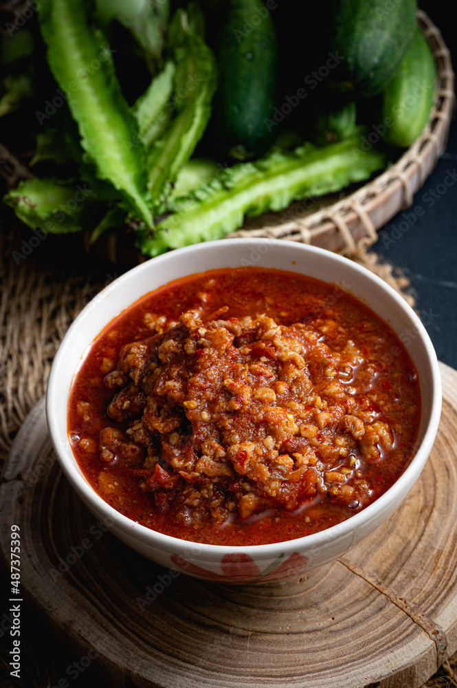 Nam Prik Ong Northern Spicy chili paste and traditional Thai food. Nam Prik Ong Northern Spicy chili paste and traditional Thai food.