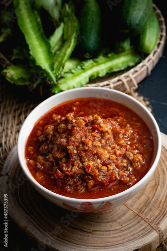 Nam Prik Ong Northern Spicy chili paste and traditional Thai food.
