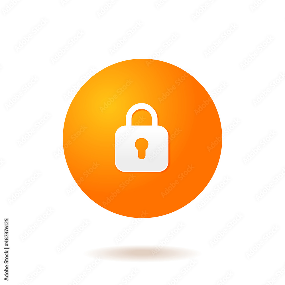 Vector isolated locking lock icon of locked lock with 3d orange gradient ball circle bubble on white background. Flat minimal icon for UI UX presentation. Vector isolated locking lock icon of locked lock with 3d orange gradient ball circle bubble on white background. Flat minimal icon for UI UX presentation.