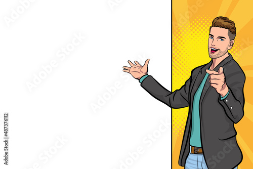 businessman presenting and point to white space