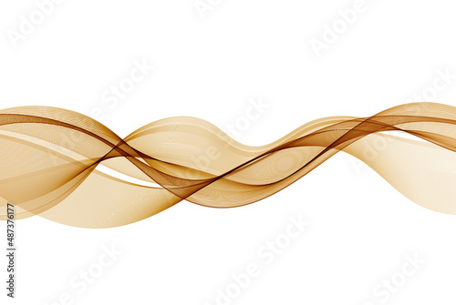 Abstract vector wave lines of gold color, flowing wave on a white background.