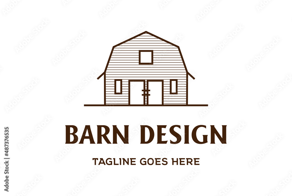 Retro Vintage Old Wooden Barn Farm with Line Art Style Logo Design Vector