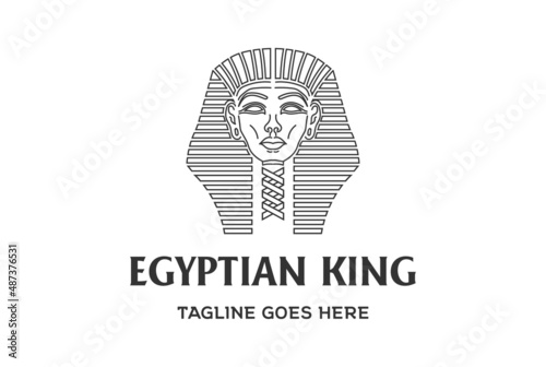 Line Art Egyptian King Firaun Ramses Pharaoh Head Logo Design Vector