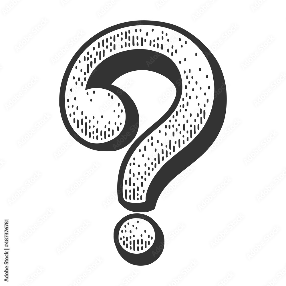 large question mark sketch engraving vector illustration. T-shirt apparel print design. Scratch board imitation. Black and white hand drawn image.