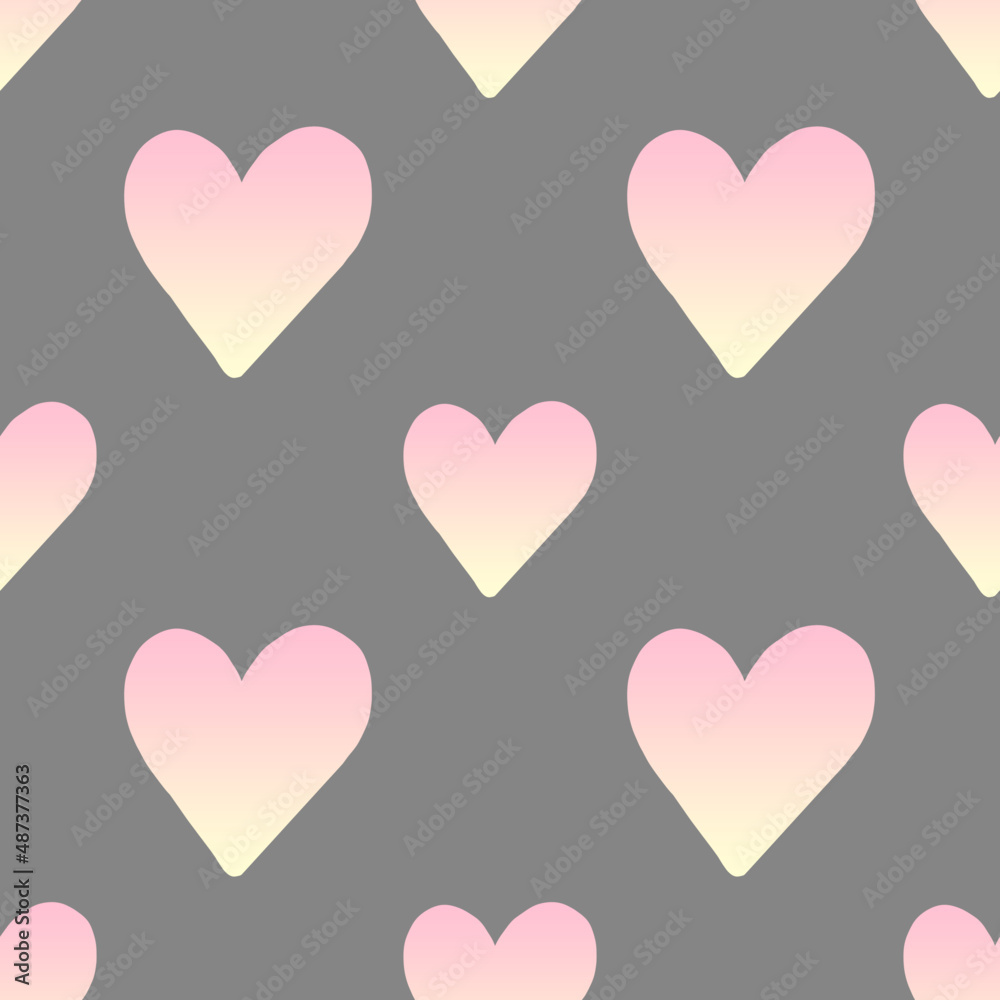 pink yellow gradient hearts on gray background seamless pattern suitable for fashion textiles and graphics.