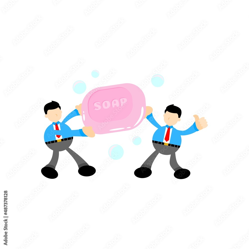 businessman and soap sanitizer hygene cartoon flat design illustration businessman and soap sanitizer hygene cartoon flat design illustration