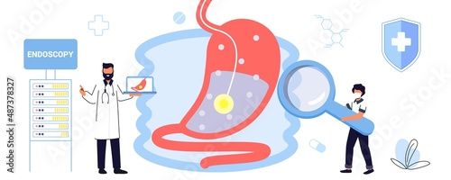 Endoscopy healthcare technology concept vector illustration Gastroenterology stomach and digestive system Medical internal organs disease health care Tract system examination Ultrasound xray diagnosis