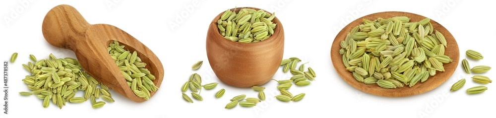 Dried fennel seeds isolated on white background with clipping path. Top view. Flat lay. Set or collection Dried fennel seeds isolated on white background with clipping path. Top view. Flat lay. Set or collection