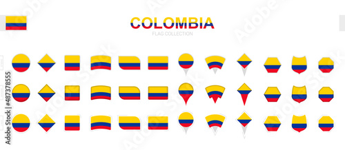 Large collection of Colombia flags of various shapes and effects.