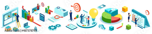 Vector of a team of businesspeople building a successful business analyzing data