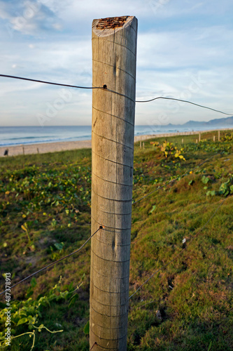 Detail of wooden fence on the beach
