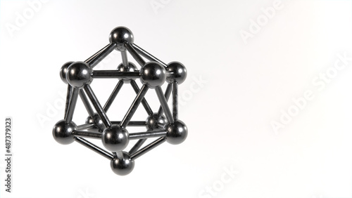 Black shiny structure of metal icosphere atoms, 3d illustration photo