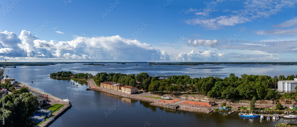 Panoramic view of  Baltic sea near Vyborg  town from the tower of St. Olaf Vyborg Castle, Russia. August
