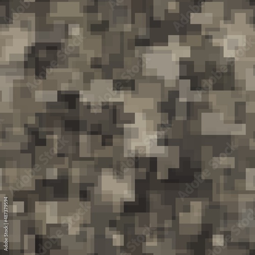 Seamless pattern brown pixel digital camouflage desert sand background