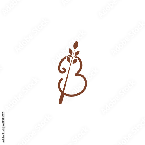 Modern B Letter With Wheat Logo Design. Vector art Illustration