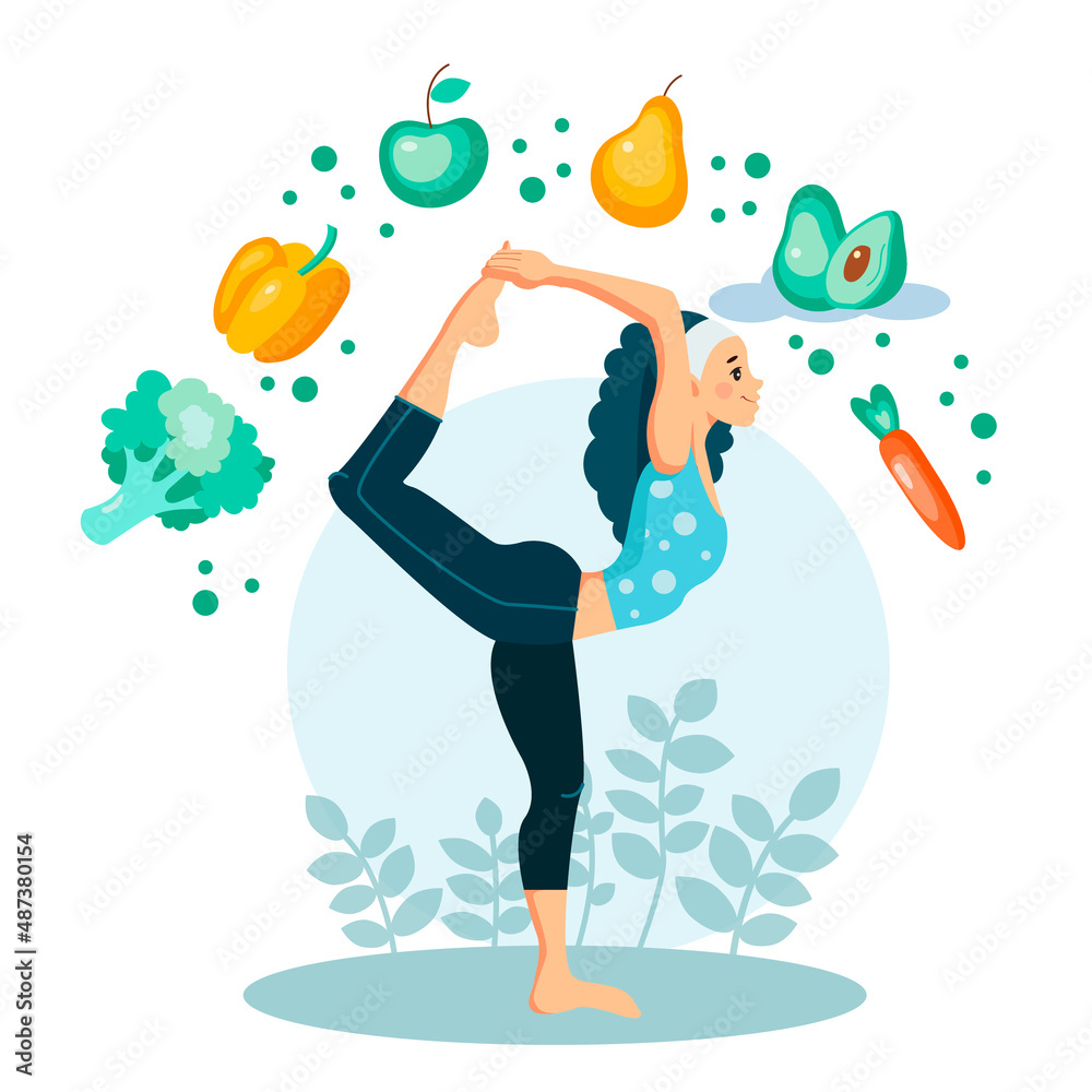 Fototapeta premium Attractive young woman practicing yoga. Vegan lifestyle