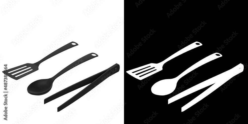 3D rendering illustration of a set of three kitchen tools
3D rendering illustration of a set of three kitchen tools