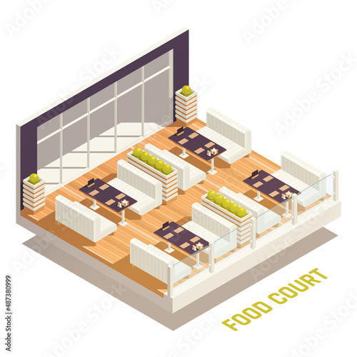 Food Court Isometric Colored Concept