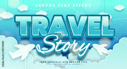 Travel story editable text style effect with paper cut style.