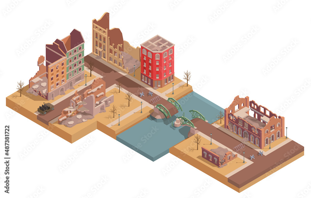 Ruined Destroyed Buildings Isometric