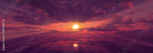 sunset calmly sea sun ray 3d render