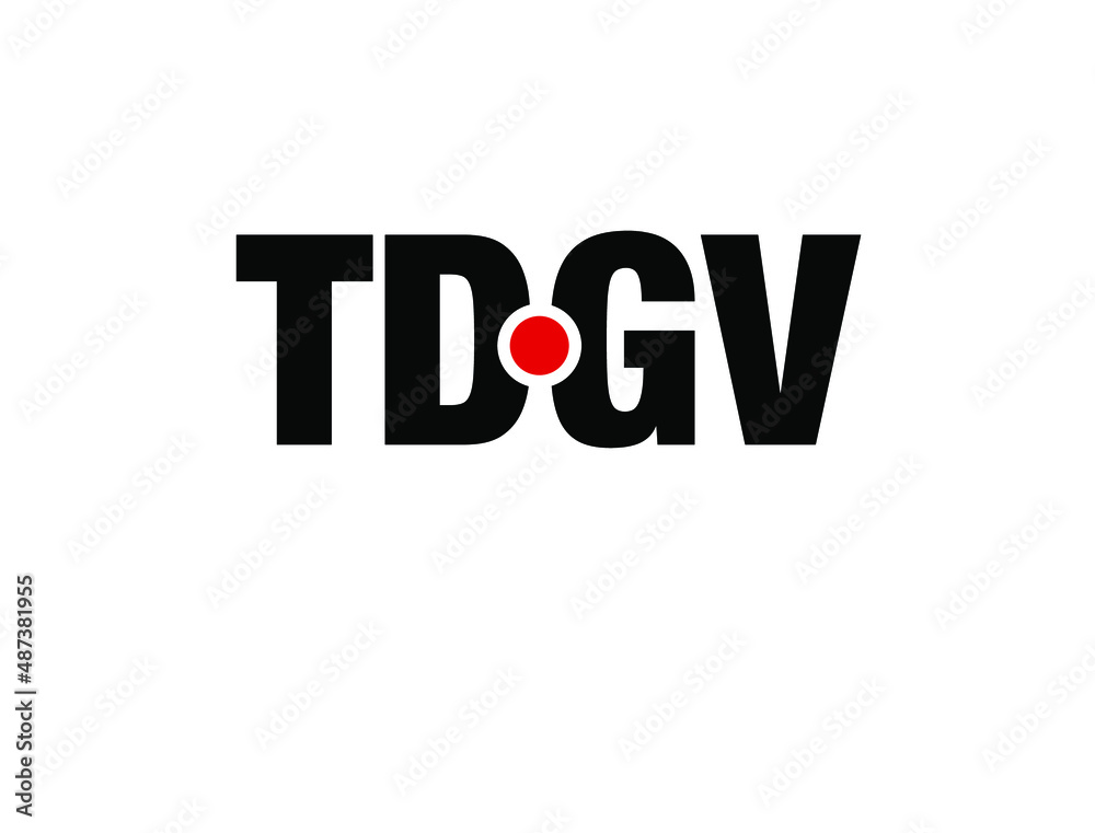 TDGV Company name initial letter monogram. TDGV letetrs with red dot.