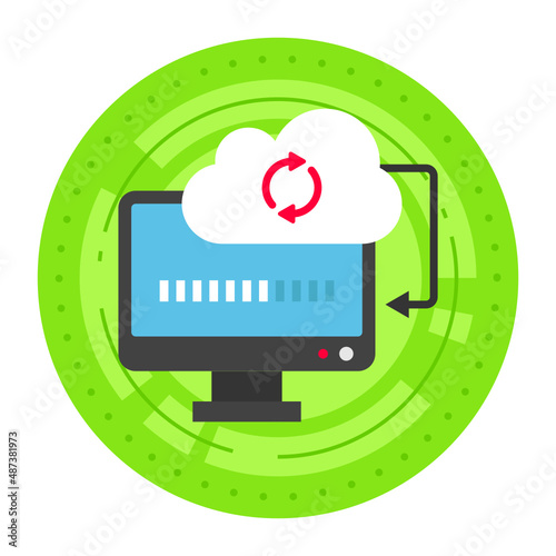 Data Sync in Progress with Remote Server Concept,  automated data synchronization Vector Icon Design, Cloud Processing Symbol, Computing Services Sign, Web Services and Data Center stock illustration